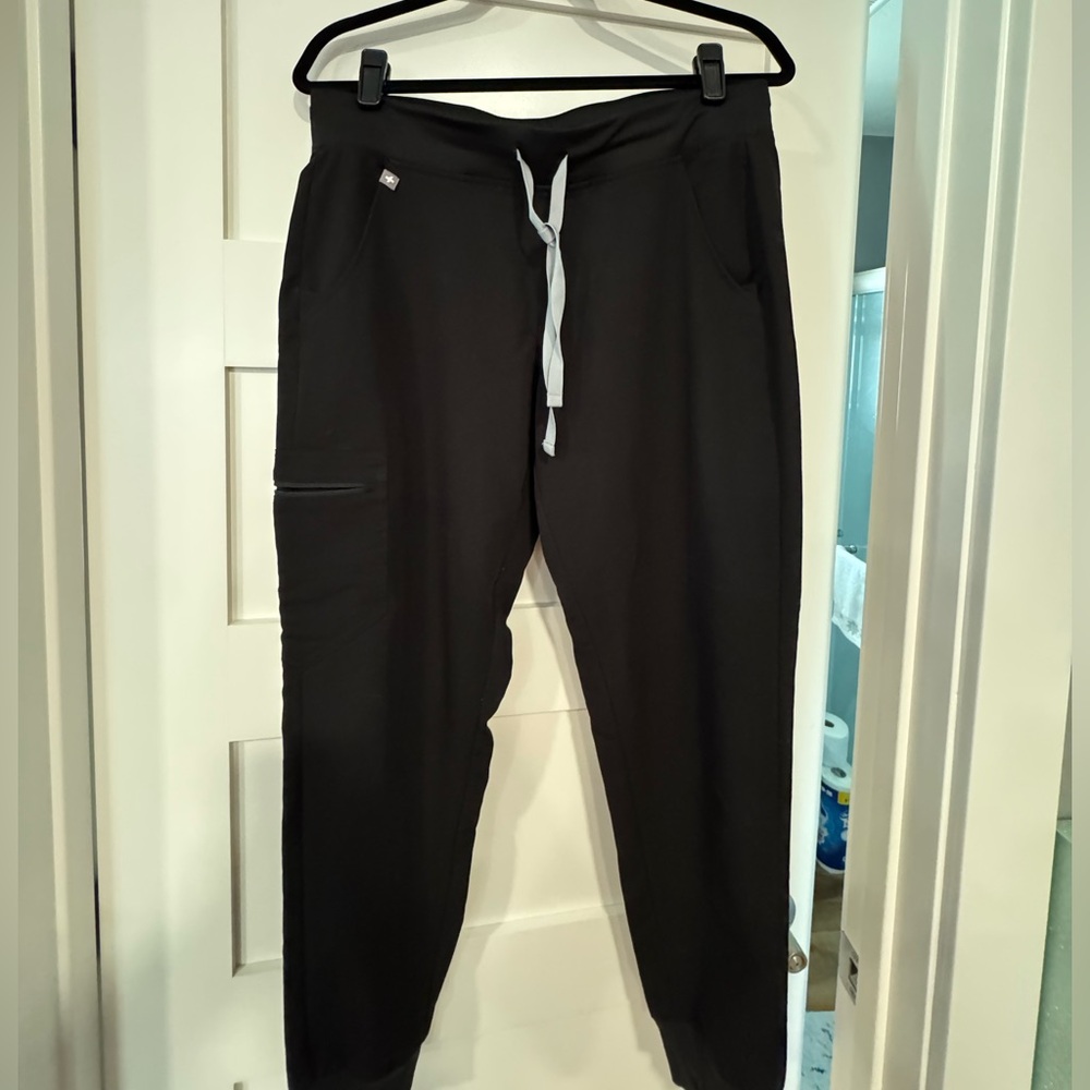 Figs Black Track Joggers with White Drawstring